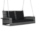 thumbnail image 2 of Gymax 2-Person Patio Hanging Porch Swing Rattan 800LBS Swing Bench w/ Black Cushions, 2 of 9