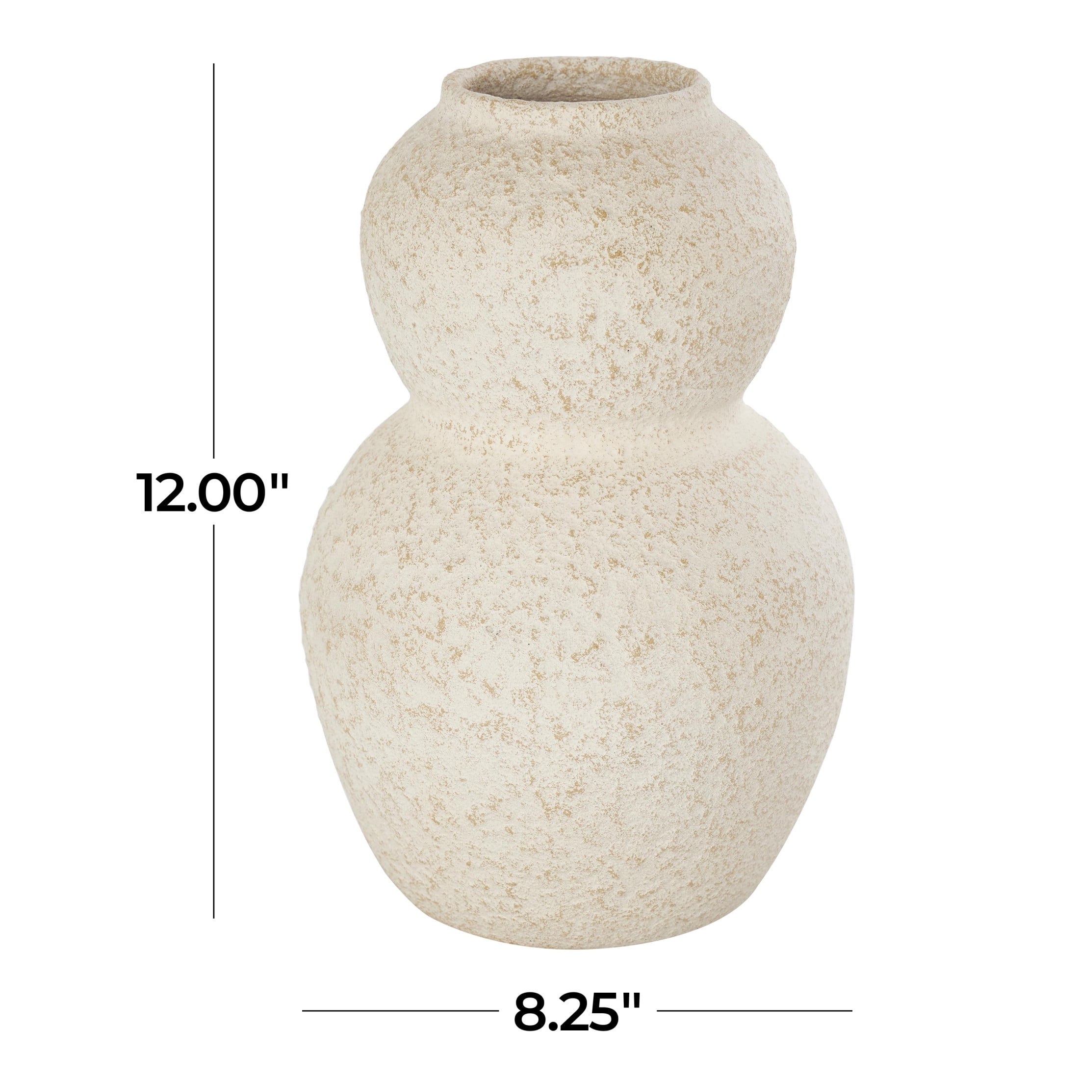 DecMode 12" Hourglass Textured Cream Ceramic Vase with Brown Distressing