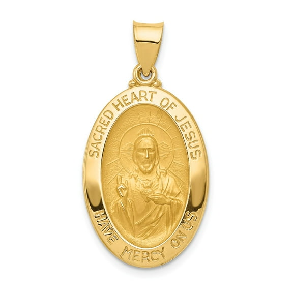 14K Yellow Gold Charm Pendant 27 mm 17 Polished And Satin Sacred Heart Of Jesus Medal
