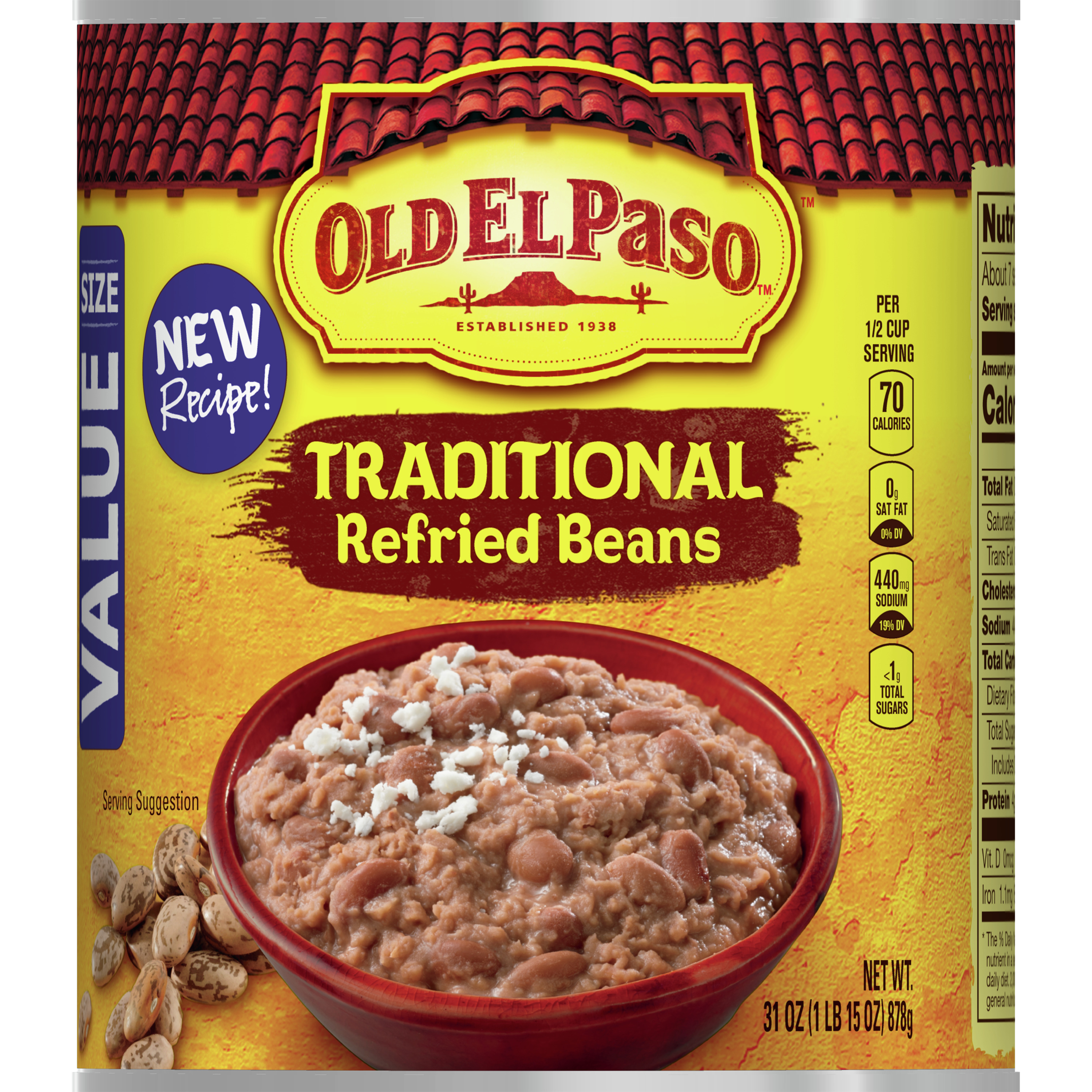 Old El Paso Traditional Refried Beans, 31 oz