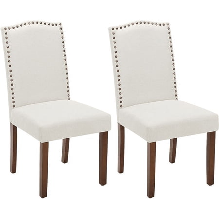 wOod-it Elegant Upholstered Leather Dining Chair with Parsons Nailhead Trim and Wood Legs for Living Room Fine Dining Restaurant Cream(2PCS)