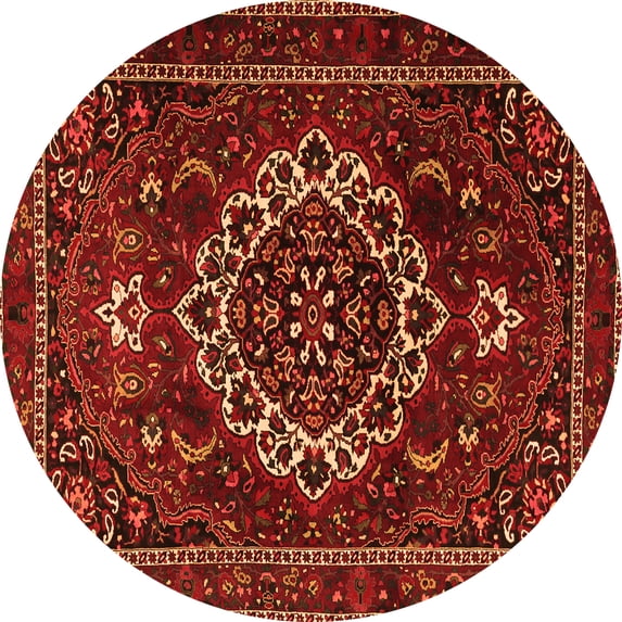 Ahgly Company Indoor Round Medallion Orange Traditional Area Rugs, 4' Round