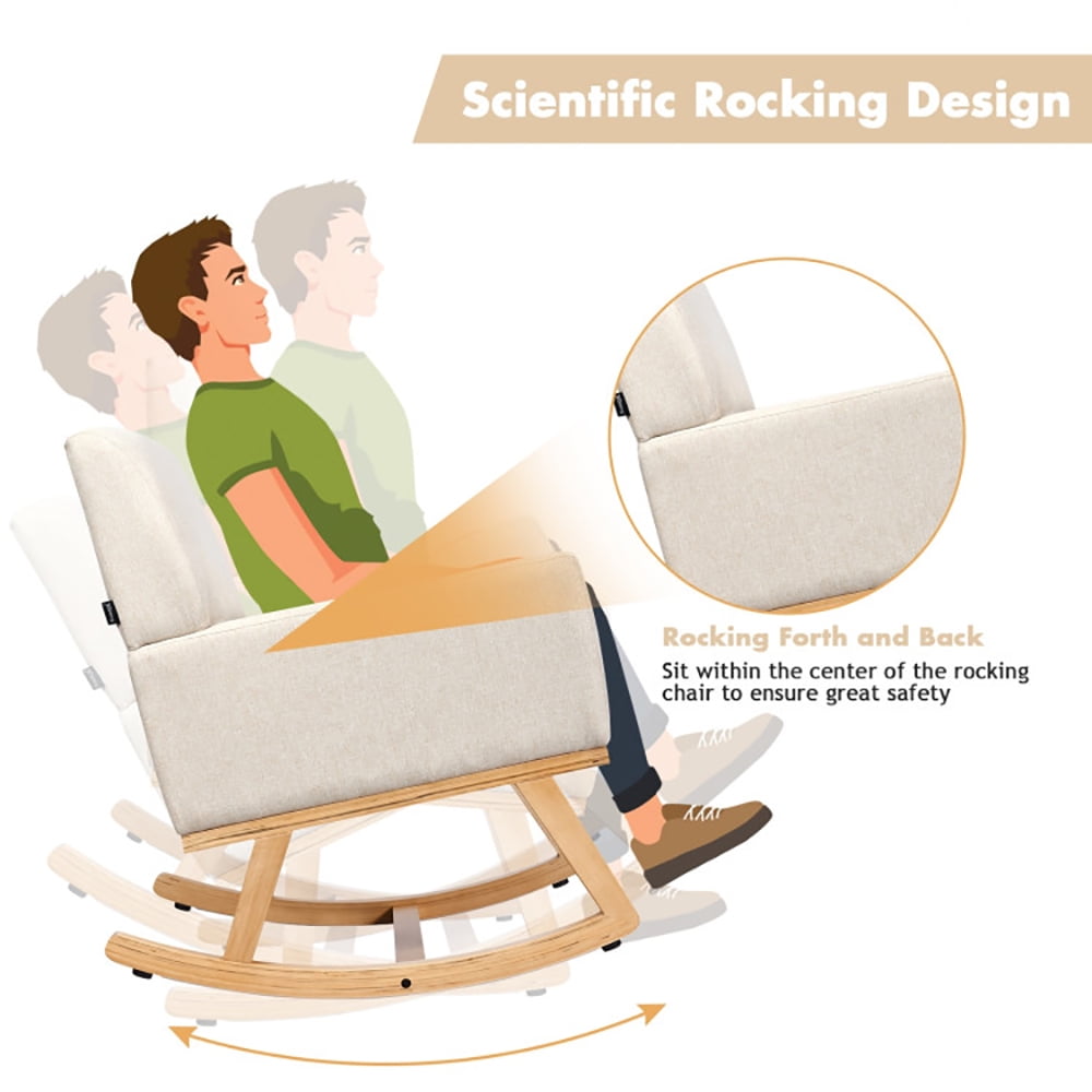 Barara King Rocking Chair Nursery Glider, Comfy Rocker Nursery Chair, Upholstered Rocking Chair with and Solid Wood Base-Beige