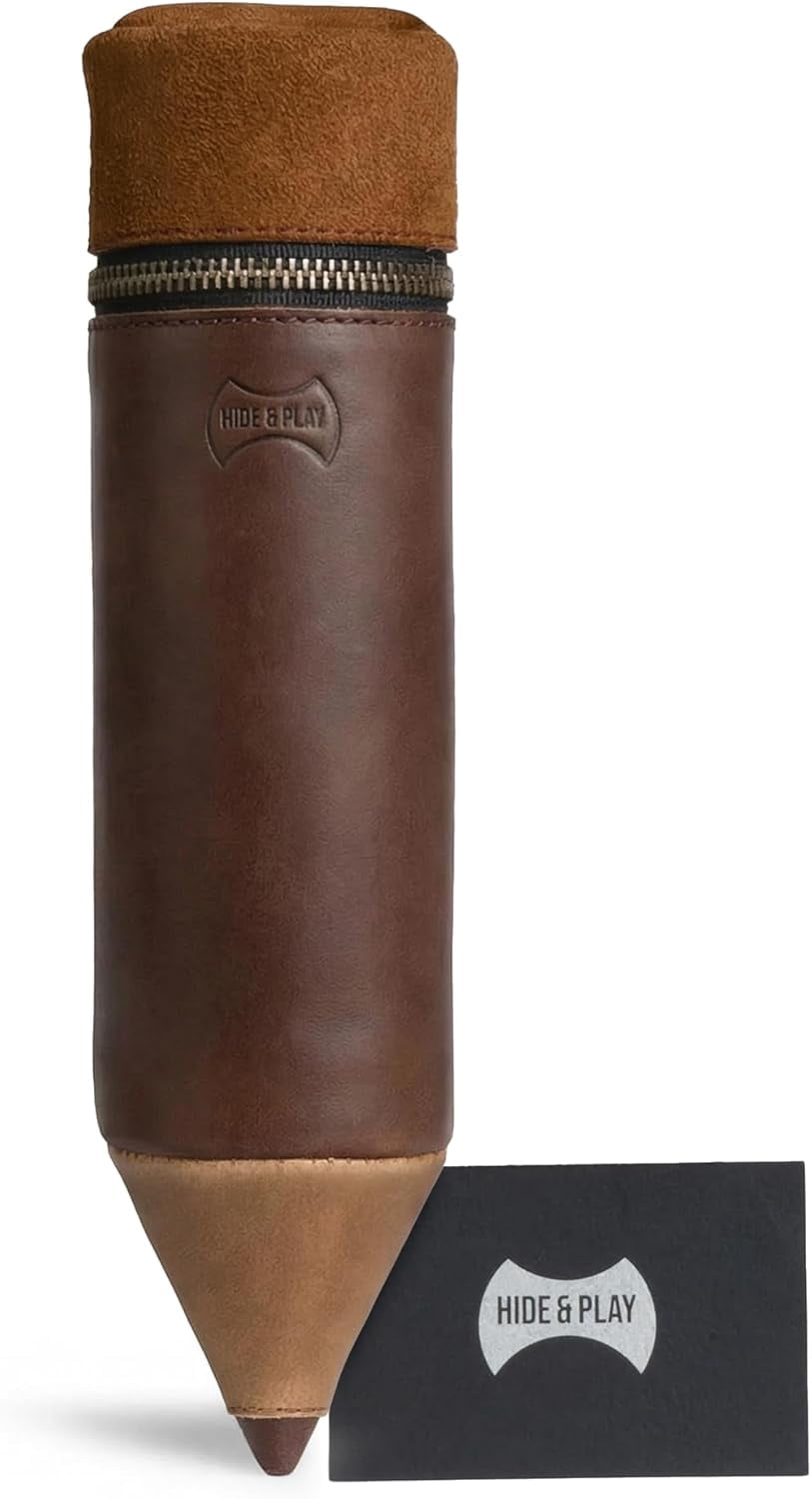Pencil-Shaped Case for Pens, Pencils, Markers, and Office Accessories, Zippered Bag, Pen Storage, Full Grain Leather, Handmade (Bourbon Brown)