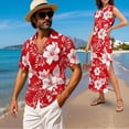 thumbnail image 2 of Jeiento Tropical Flower Couples Matching Outfits Breathable Button Down Hawaiian Shirt Red Summer Beach Flowy Dress, 2 of 7