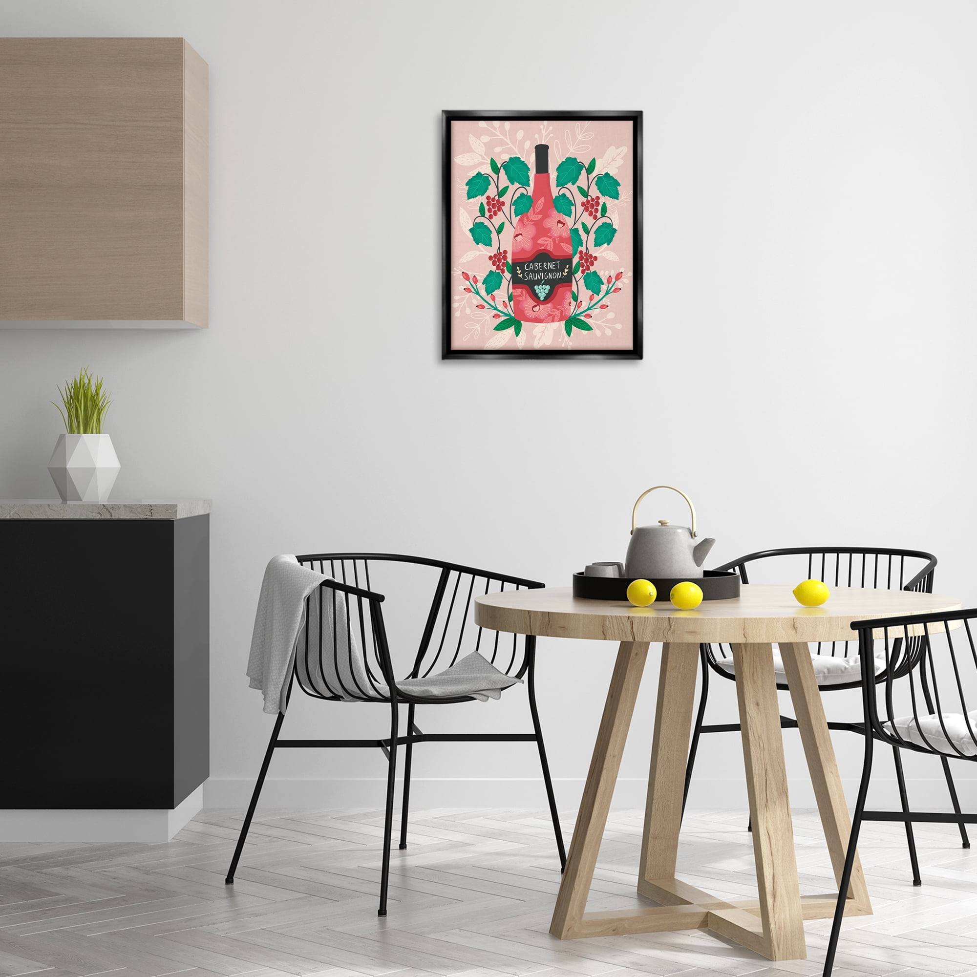 Stupell Industries Classic Floral Wine Bottle Food & Beverage Painting Black Floater Framed Canvas Art Print Wall Art, 17 x 21