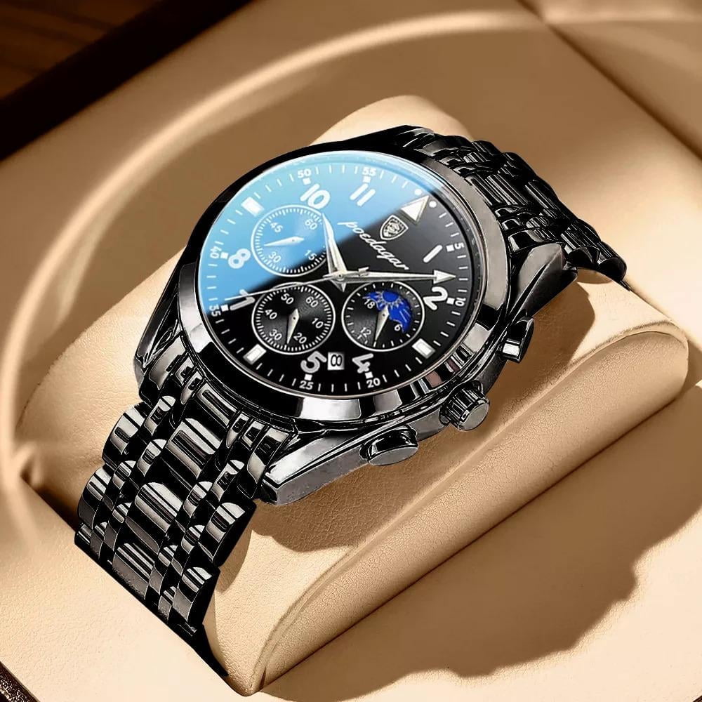 Poedagar men watch luxury business quartz watches stainless stain strap sport Chronograph men's wristwatch waterproof luminous