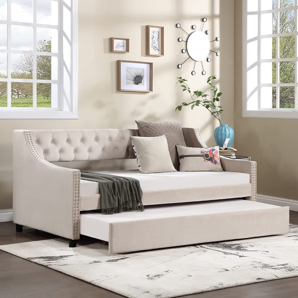 WILLIAMSPACE Convertible Sofa Bed, Full Daybed with Trundle, Velvet