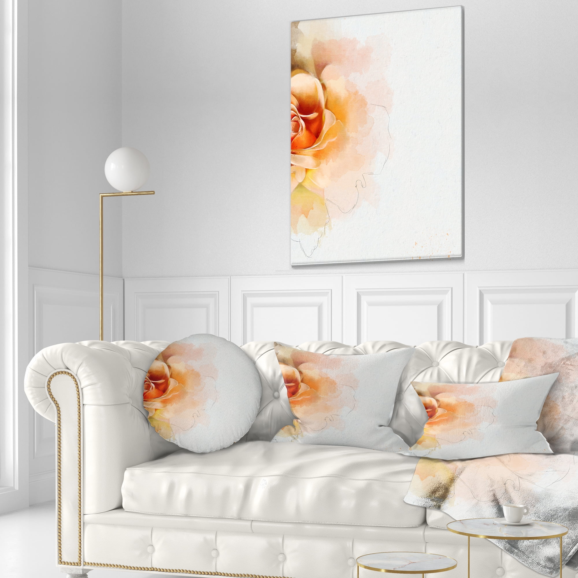Designart Orange Rose Flower Watercolor - Flower Throw Pillow - 12x20