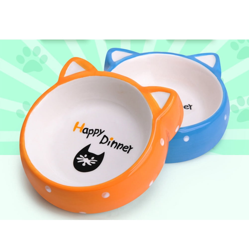 Cartoon Cat Ear Bowl Ceramics Food Feeding Bowl Pet Feeder Pet Supplies for Cat Dog (Blue)