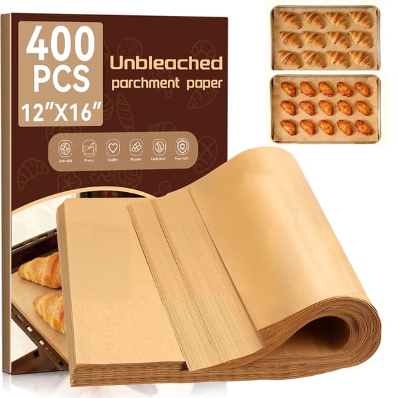 Alpacasso 400 Pcs Parchment Paper Sheets ,12 x 16 Inch, Precut Non-Stick Parchment Sheets for Baking, Cooking, Grilling, Air Fryer and Steaming - Unbleached, Fit for Half Sheet Pans