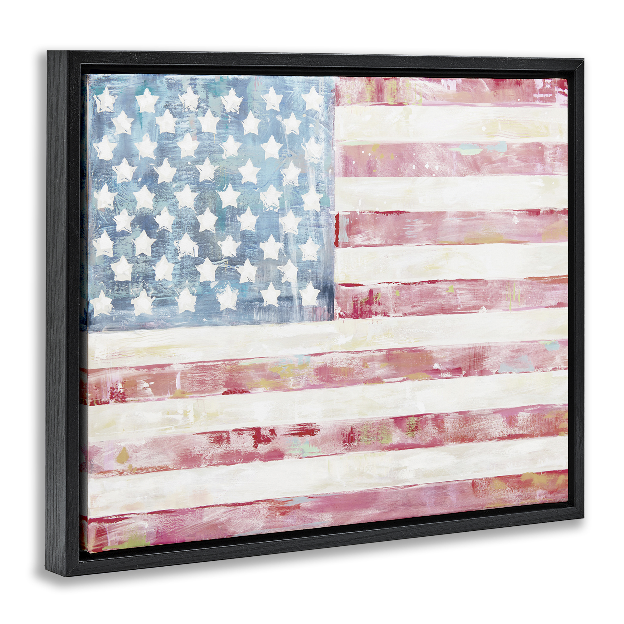 Stupell Industries Patriotic Brushed Flag Town & City Painting Black Floater Framed Canvas Art Print Wall Art, 31 x 25