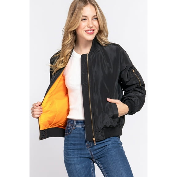 Simply Fashion Women's Bomber Jacket - Stylish Outerwear for All Seasons black,small