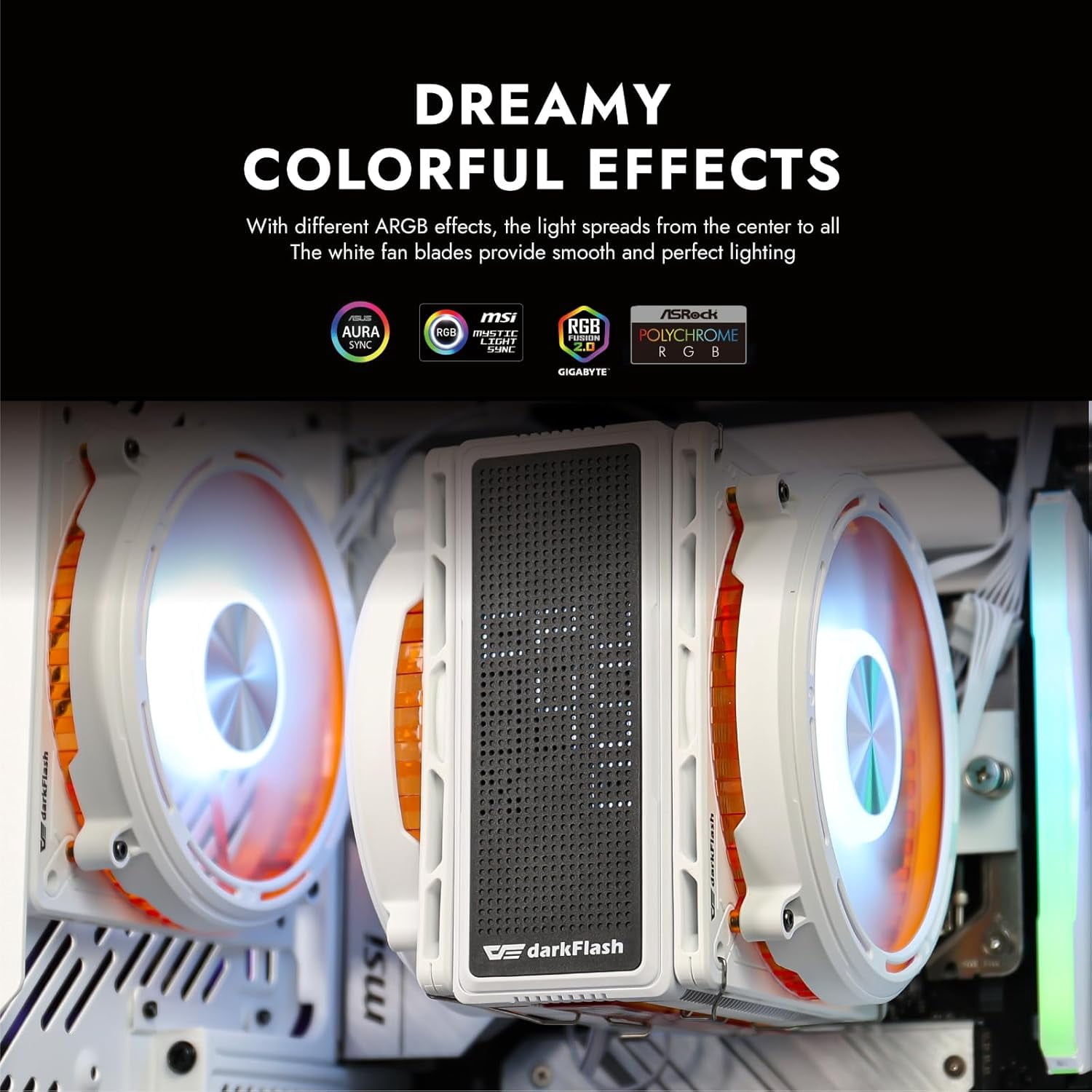 E400 Plus CPU Air Cooler, 4 Copper Heat Pipes, Dual 120mm PWM ARGB Fans 2200RPM,Digital Display Top,Intel LGA1851 1700 1200 115X 1366 and AMD AM5 AM4 Compatible(Fits MATX Cases Only)，White