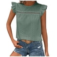 thumbnail image 2 of Lixiuxyad Womens Lace Short Sleeve Blouses V Neck T Shirt Dressy Casual Tops Womens Summer T Shirts,Green M, 2 of 7