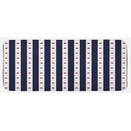 

USA Kitchen Mat Happy Fourth of July Famous Day of States with Vertical White Stripes and Stars Plush Decorative Kitchen Mat with Non Slip Backing 47 X 19 Indigo Red White by Ambesonne