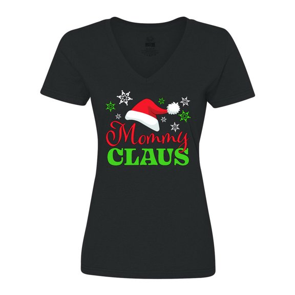 Inktastic Mommy Claus with Christmas Santa Hat and Snowflakes Women's V-Neck T-Shirt