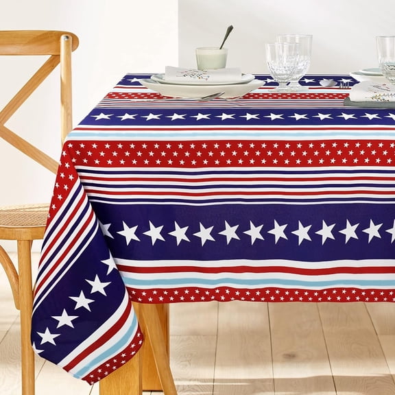 4th of July Tablecloth 60 x 84 inch Memorial Day Patriotic Table Cloths Waterproof American Flag Table Cloth for Rectangle Table