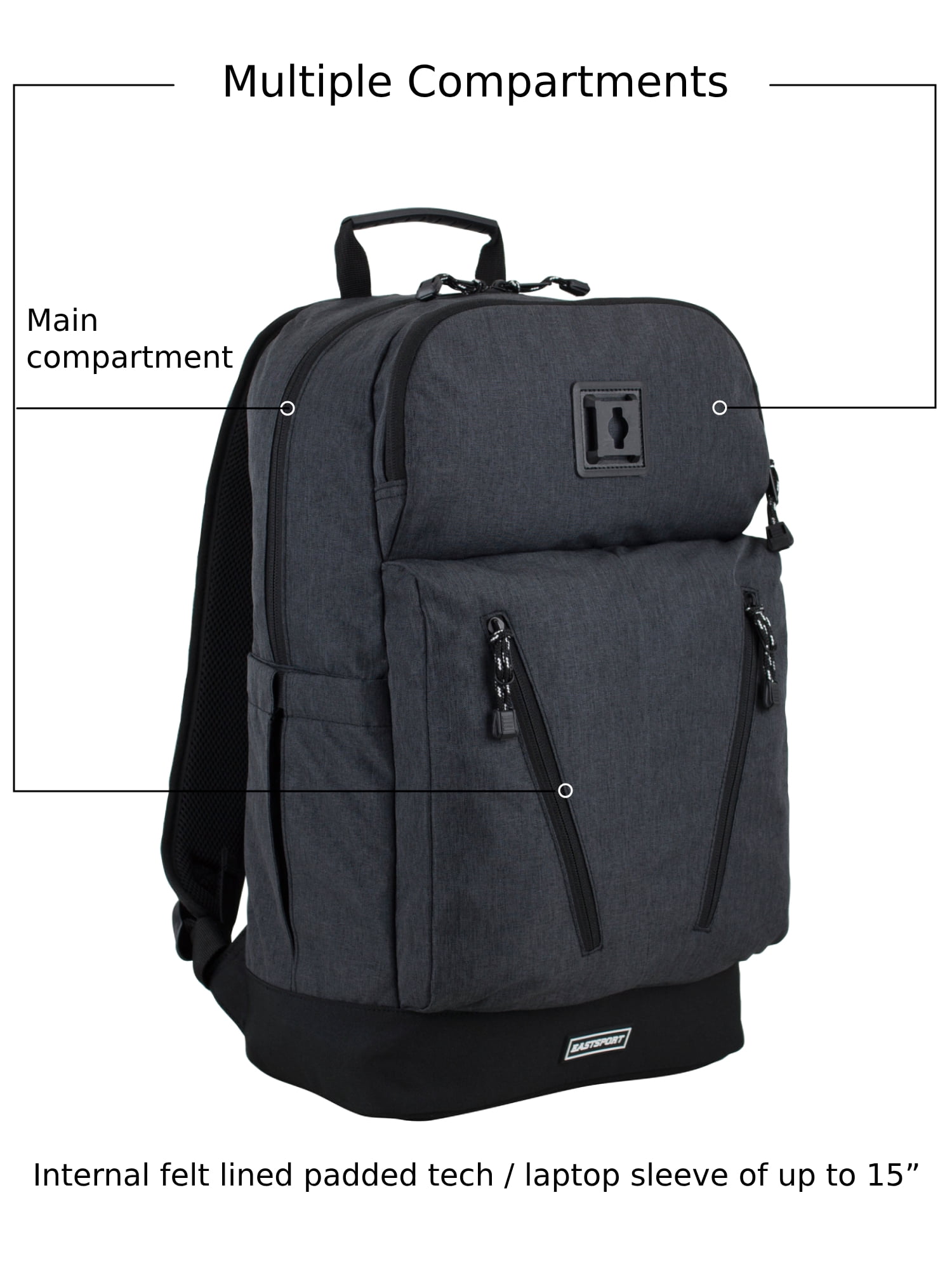 Eastsport Unisex Academic Backpack, Dark Grey
