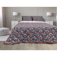 thumbnail image 1 of Fox Comforter & Sham Bedding Set, Doodle Style Flowers and Hearts with Abstract European Forest Animal Pattern, 3 pcs Duvet Set Microfiber Filling Quilt, 5 Sizes, Navy Blue Orange, by Ambesonne, 1 of 4