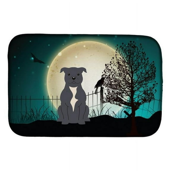 Halloween Scary Staffordshire Bull Terrier Blue Dish Drying Mat
