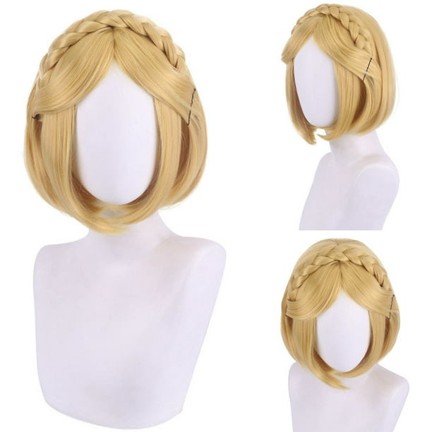 Peluca de cosplay, estilo anime, rubia, trenzada, 35 cm, para adolescentes y adultos
