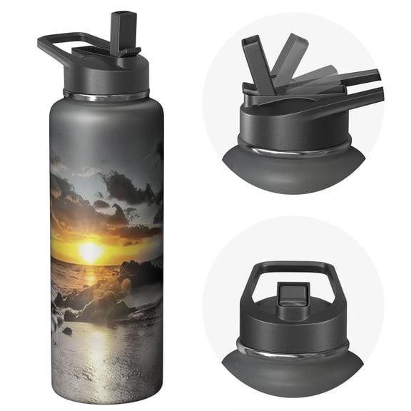 Triple Walled Insulated 40oz Stainless Steel Natural scenery Themed Water Bottle With Straw Leak Proof Travel Gym Master Elite