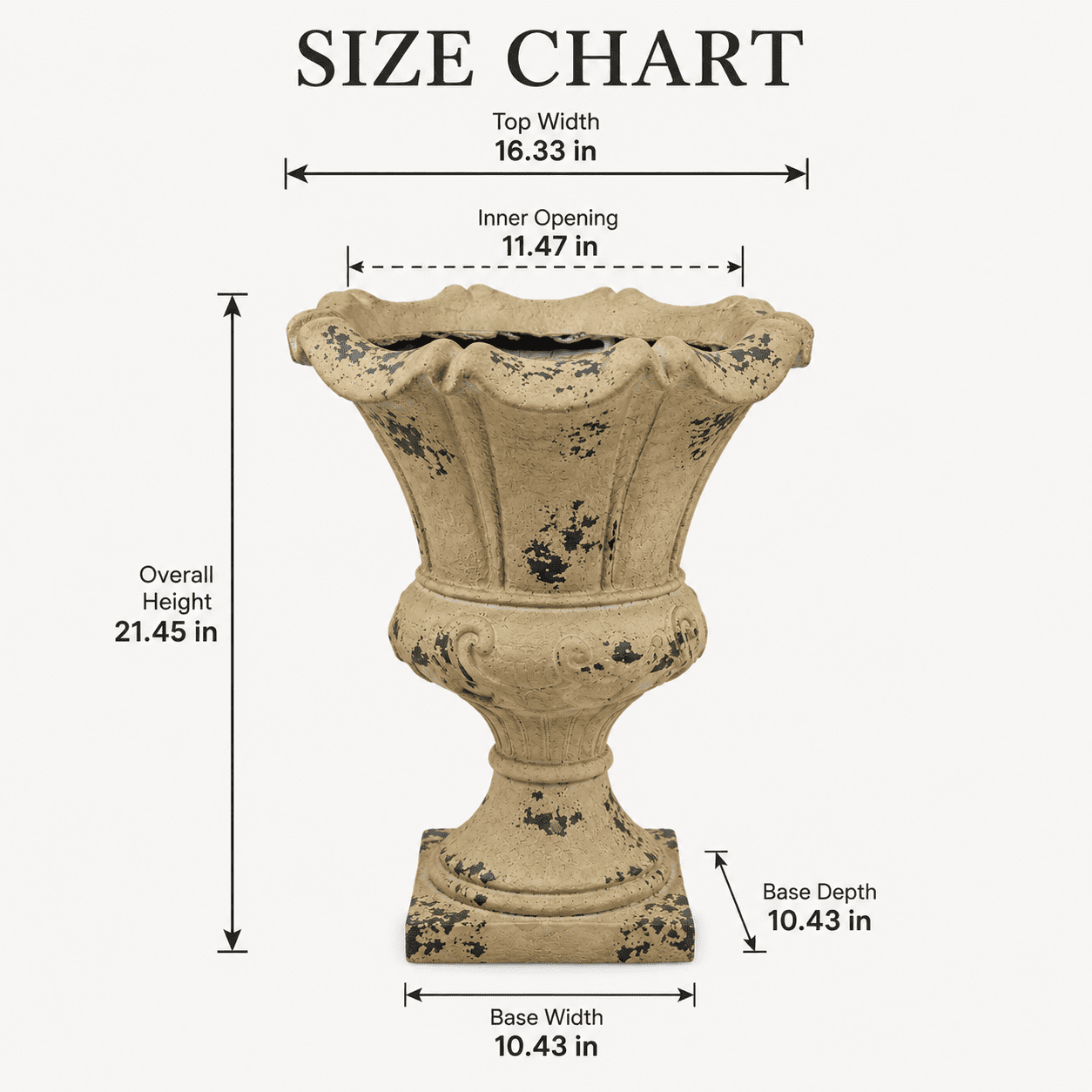 Aukfa Large MGO Garden Urn Planter, Outdoor Tall Decorative Stone-Look Flower Pot with Drainage Hole & Weather-Resistant, White