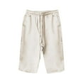 thumbnail image 4 of Charmgo Women Shorts Clearance, Women's Solid Color Knee Length Shorts Ladies Loose Casual Drawstring Shorts Bermuda Shorts for Women, Capri Pants for Women Beige S, 4 of 4