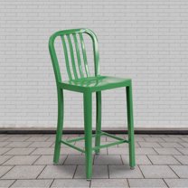 Flash Furniture Commercial Grade 2 Pack 24" High Green Metal Indoor-Outdoor Counter Height Stool with Vertical Slat Back