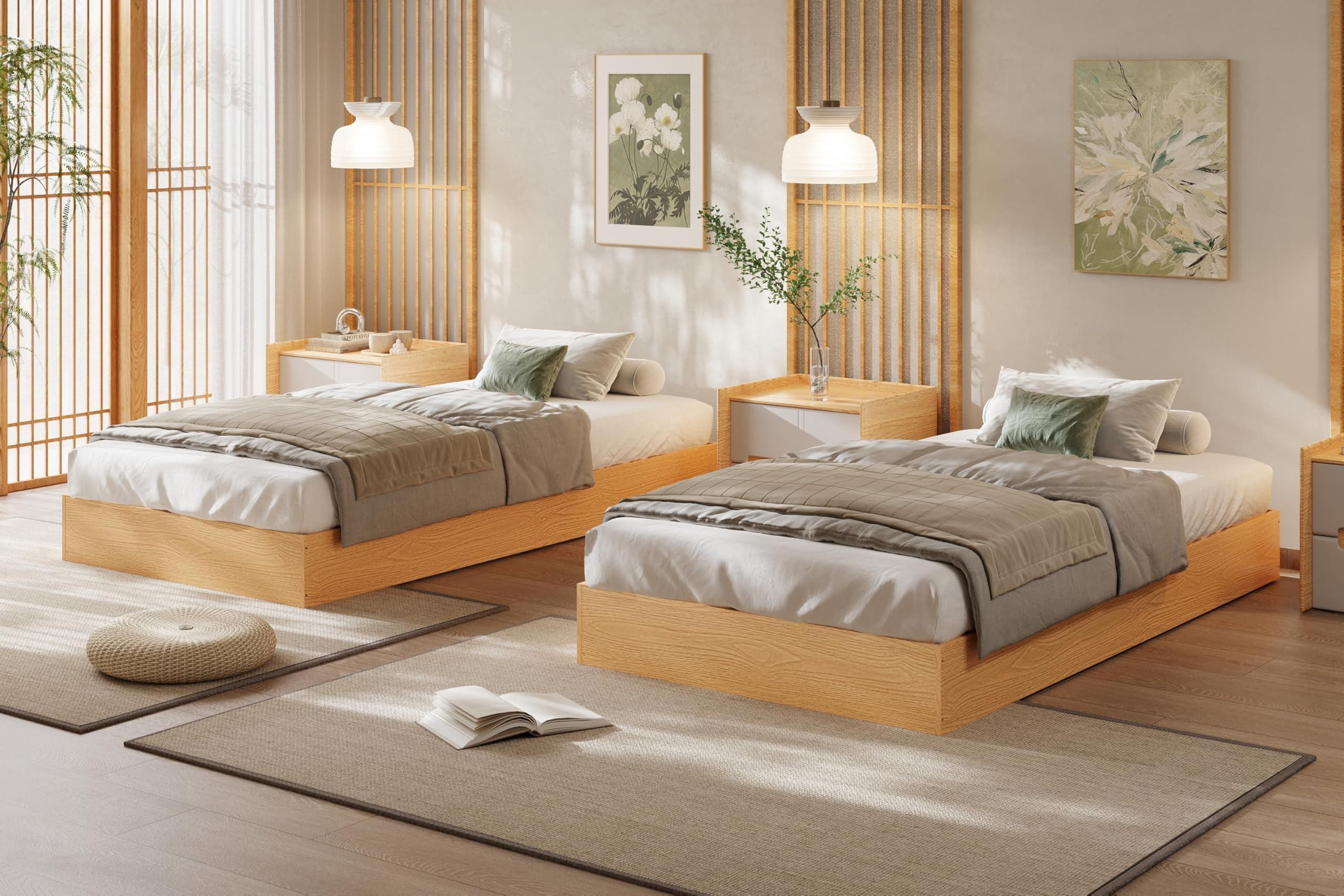 CazToi Twin Size Wood Platform Bed Frame No Headboard Design with Wood Slat Support No Box Spring Needed