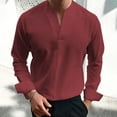 thumbnail image 2 of YUGYXL Men's Solid Color V Neck Business Work Shirts Casual Long Sleeve Casual Pullovers Loose Dress Shirt Red S, 2 of 8