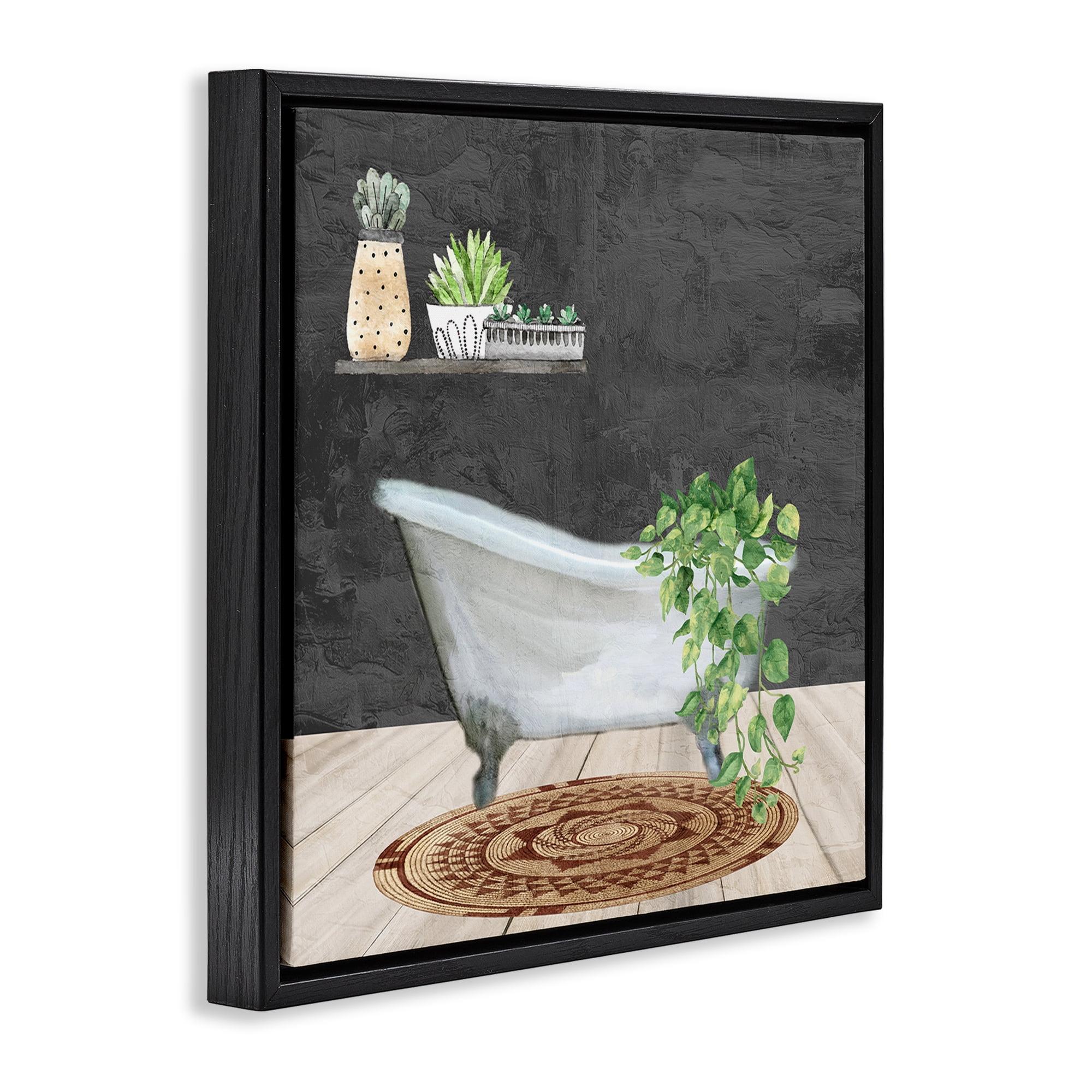 Stupell Industries Botanical Bathtub Scene Bath & Laundry Painting Black Floater Framed Canvas Art Print Wall Art, 18 x 18