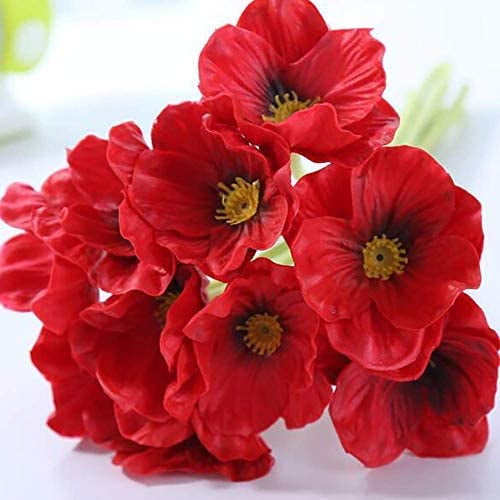 10PCS Red Poppies Artificial Flowers with Real Look/PU Real Touch Artificial Poppy Flowers for Indoor Outdoor Wedding Home