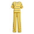 thumbnail image 7 of Women's Striped Two Piece Set, Crew Neck Top with Pocket and Drawstring Waist Wide Leg Pants, Cotton Linen Loungewear Set, Summer Casual Outfits for Women-Yellow, 7 of 7