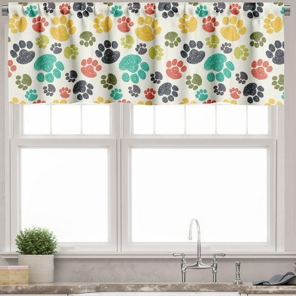 Ambesonne Dog Lover Valance Pack of 2, Hand Drawn Paws, 54"X12", Multicolor