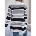 thumbnail image 6 of Women'S Color Block Striped Cardigan Sweater Casual Fall Winter Open Front Knit Cardigan Sweaters with Pockets Grey L, 6 of 8