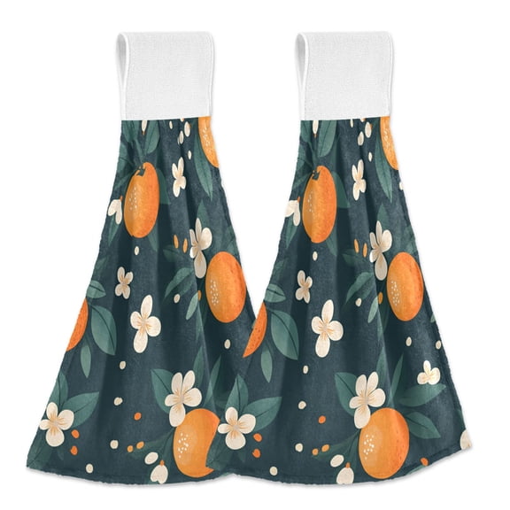Yayeee Kitchen Hanging Hand Towels Set of 2 with Loop Bathroom Absorbent Tie Towel, Green Floral Oranges