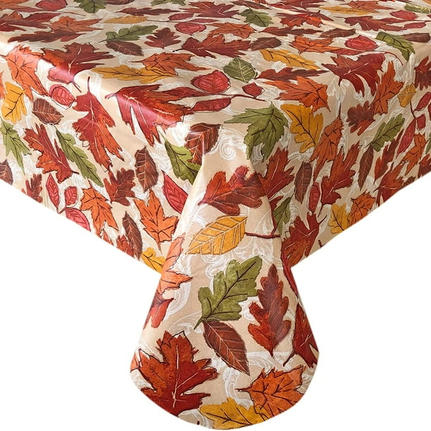 Leaves Are Falling Autumn And Thanksgiving Print Vinyl Flannel Backed Tablecloth Fall Season Contemporary Leaf Print Wipe Clean Tablecloth 52 X 52 Square Walmart Com Walmart Com