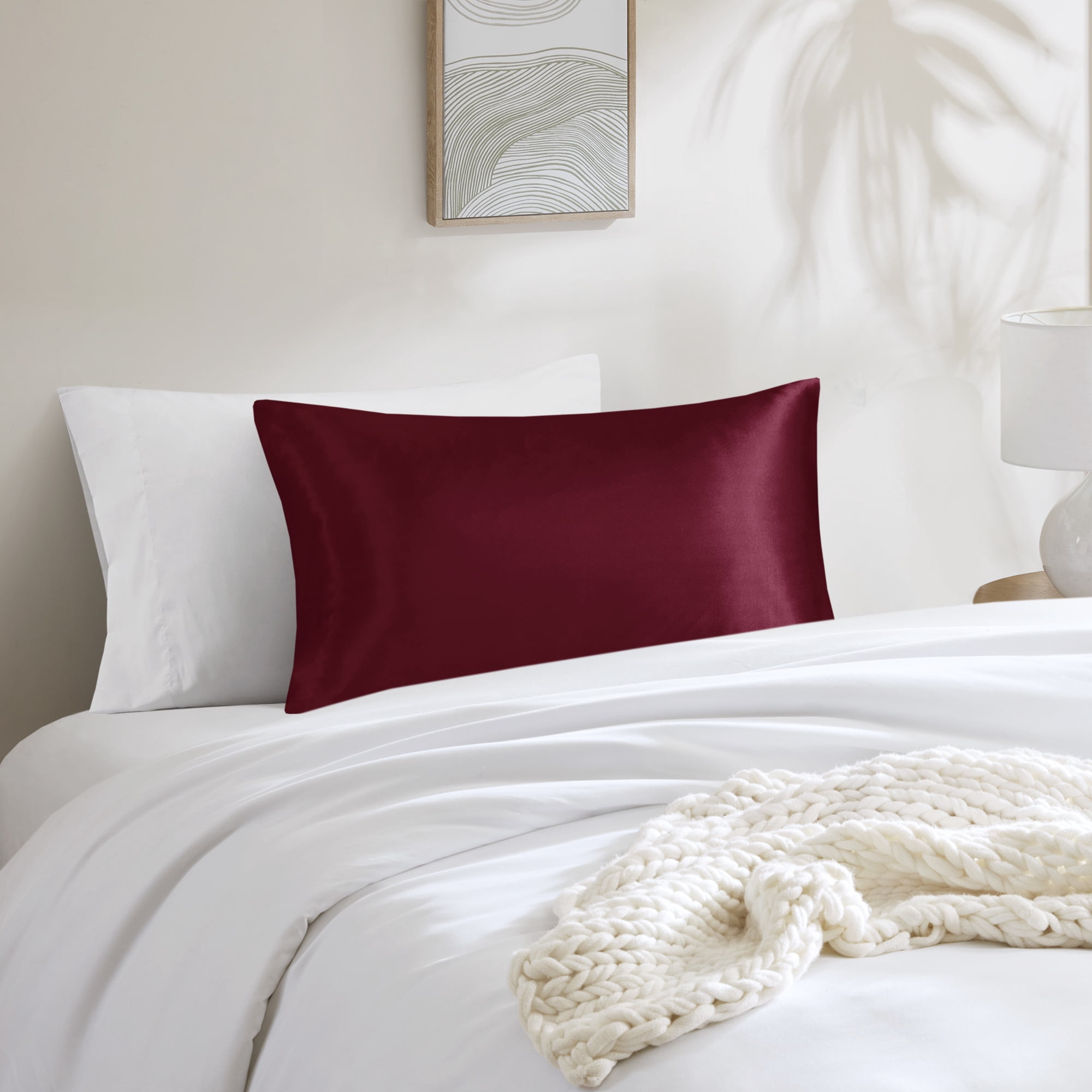 Mainstays Satin Pillowcase – Standard – Merlot Red – Frizz Control & Cooling Comfort – 1 Pack