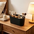 thumbnail image 6 of Divided Bathroom Countertop Organizer, 6.89-Inch Plastic Toothbrush Holder and Toiletry Storage Box with Removable Compartments, Black, 6 of 6