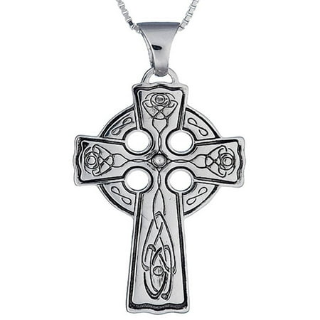 Lavaggi Jewelry Sterling Silver Reversible Celtic Inspirational Angel Religious Cross Necklace, 18 Chain, 925 Designer