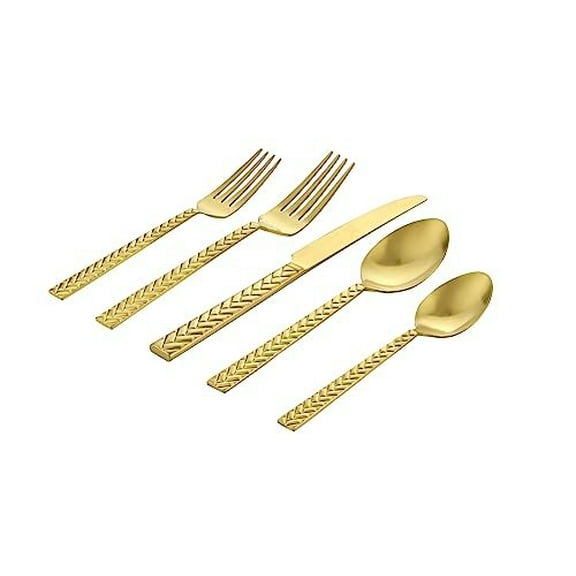 Godinger 20-Piece Flatware Set - Dinner Forks, Salad Forks, Tea Spoons, Tablespoons, and Knives - 18/0 Stainless Steel in Luxurious Satin Gold Finish