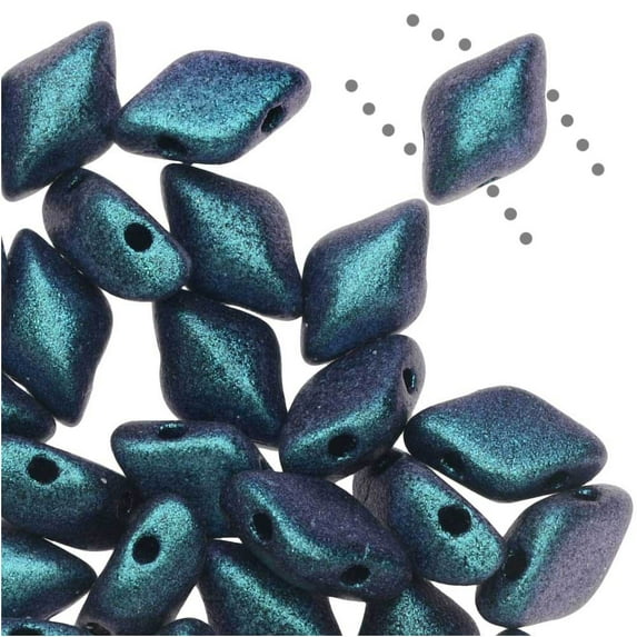 Czech Glass GemDuo, 2-Hole Diamond Shaped Beads 8x5mm, 8 Grams, Polychrome Blueberry
