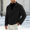 thumbnail image 3 of Hulanddfd Men's Pea Coat Turn Down Collar Double Breasted Short Wool Blend Jacket Casual Fall Winter Outerwear, 3 of 7