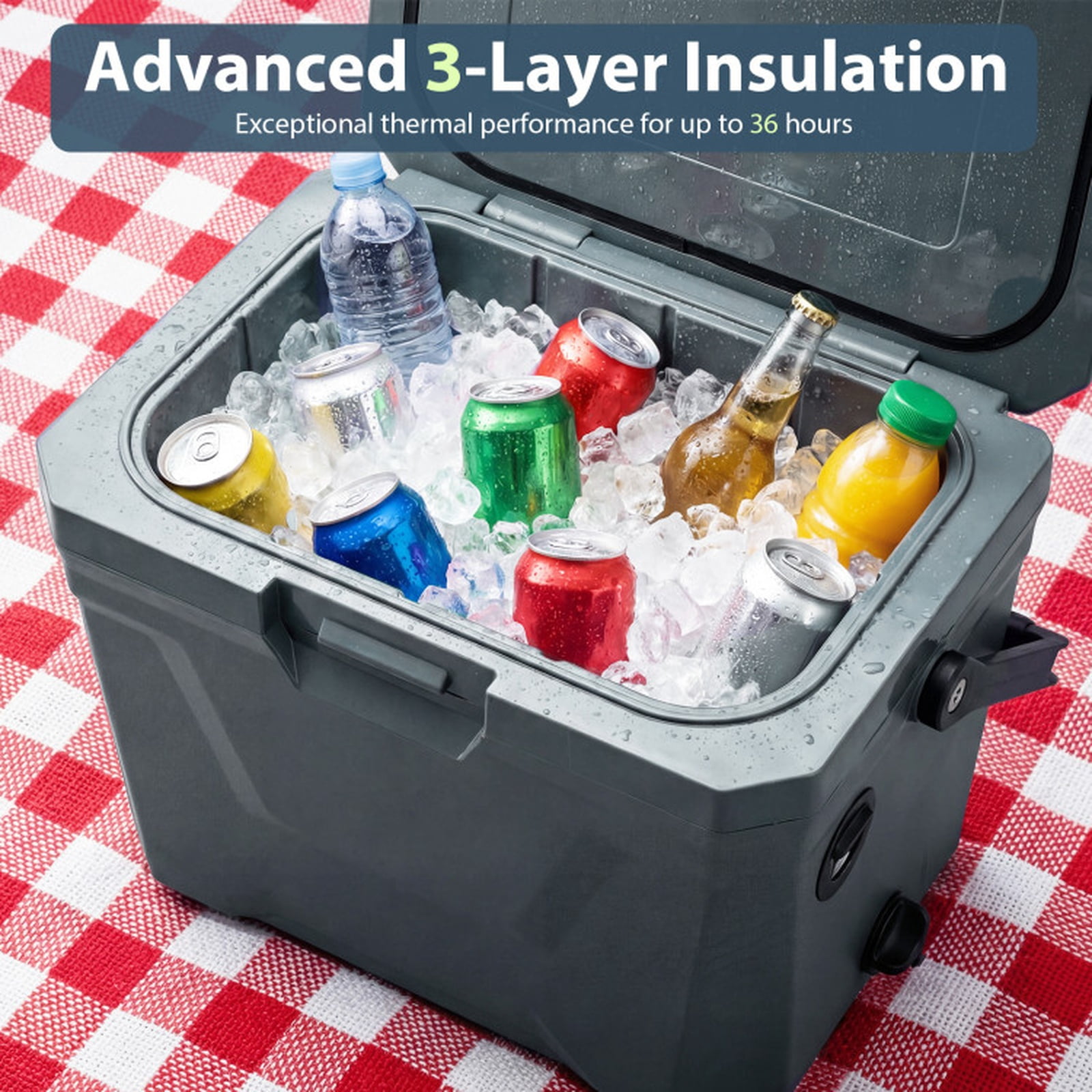 Biotree 21 Qt Insulated Portable Cooler Hard Shell Ice Chest with 2 Cup Holders, Gray