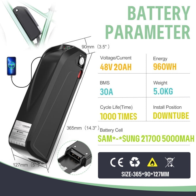 Accolmile 48V 20Ah 26 Electric Bicycle Battery