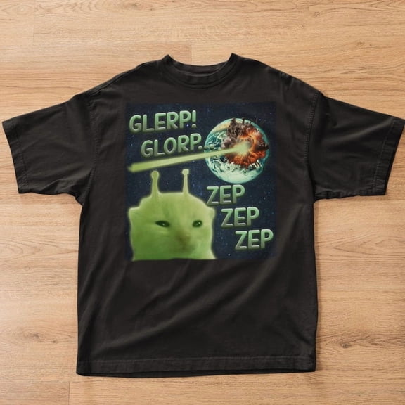 Glerp Glorp Funny Alien Cat Meme Tee Shirt Gift for Woman and Man, Brainrot T-shirt, Weird Shirts, Memes Tshirt, Silly Cats Tee, Stupid Gift