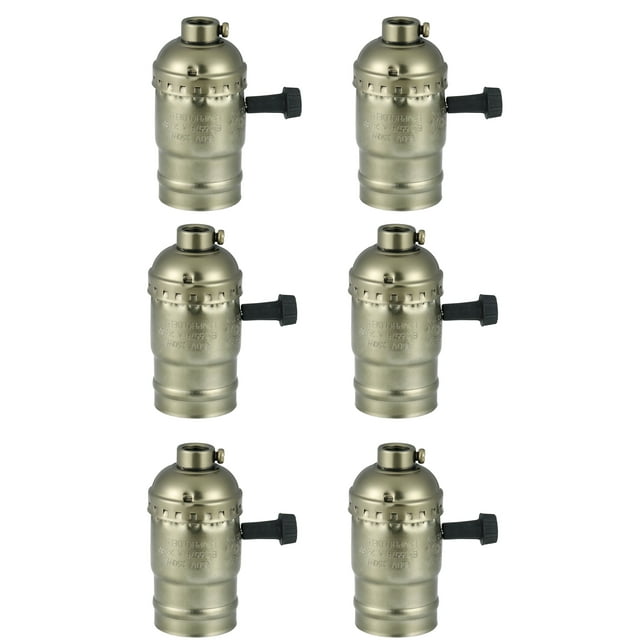 E27 E26 Light Socket, Edison Retro Pendant Lamp Holder, Medium Screw-in Lamp Socket for Edison Bulb, Vintage Light Socket with Turn knob 6 Packs