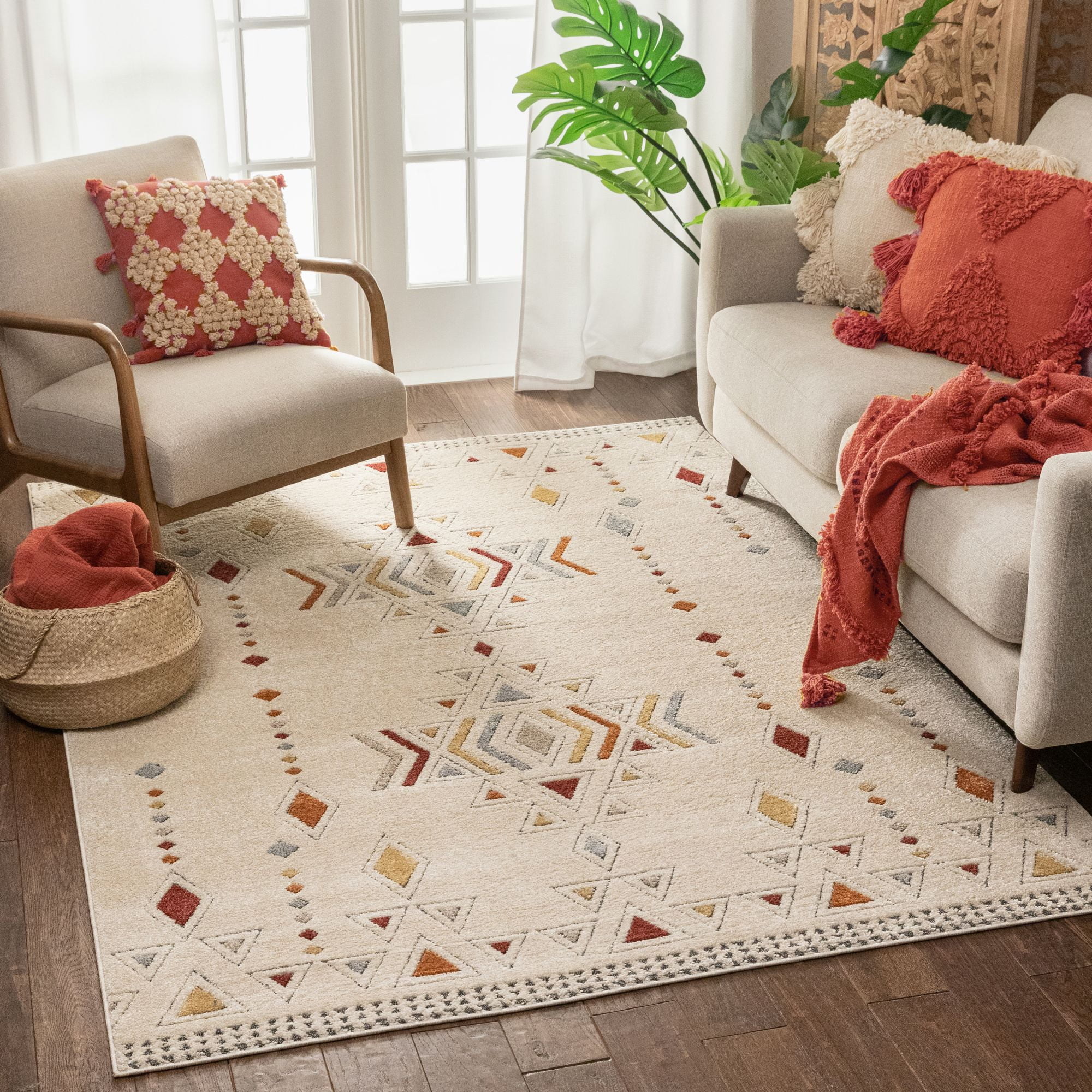 Well Woven Halley Beige Multicolor Tribal Diamond Pattern Area Rug